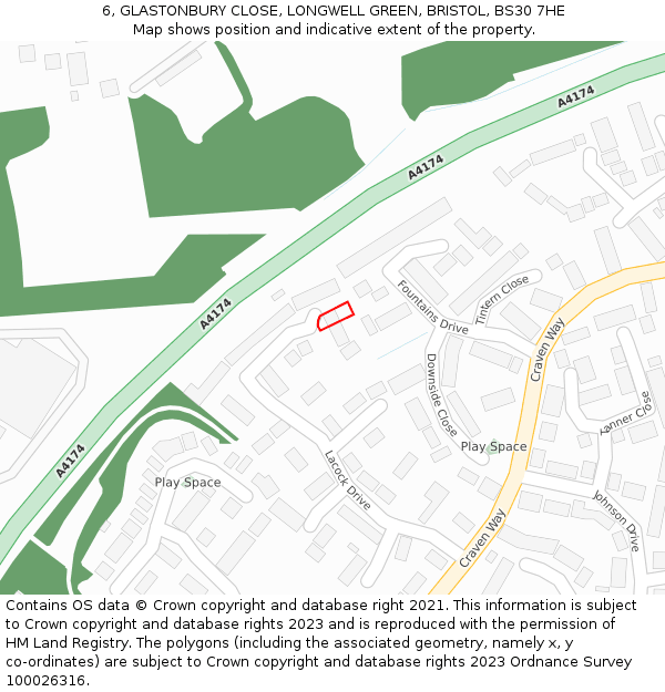 6, GLASTONBURY CLOSE, LONGWELL GREEN, BRISTOL, BS30 7HE: Location map and indicative extent of plot