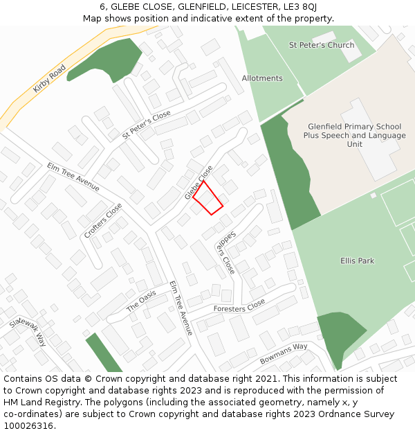 6, GLEBE CLOSE, GLENFIELD, LEICESTER, LE3 8QJ: Location map and indicative extent of plot