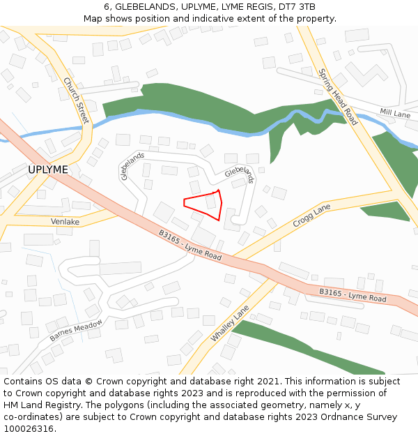 6, GLEBELANDS, UPLYME, LYME REGIS, DT7 3TB: Location map and indicative extent of plot