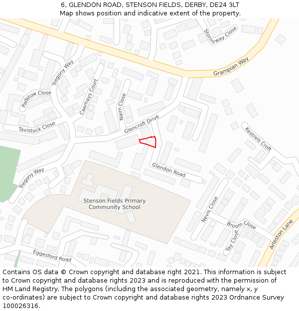 6, GLENDON ROAD, STENSON FIELDS, DERBY, DE24 3LT: Location map and indicative extent of plot