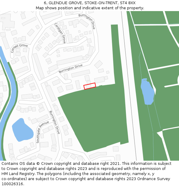 6, GLENDUE GROVE, STOKE-ON-TRENT, ST4 8XX: Location map and indicative extent of plot