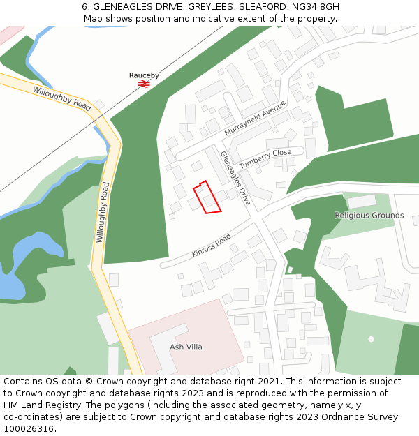 6, GLENEAGLES DRIVE, GREYLEES, SLEAFORD, NG34 8GH: Location map and indicative extent of plot