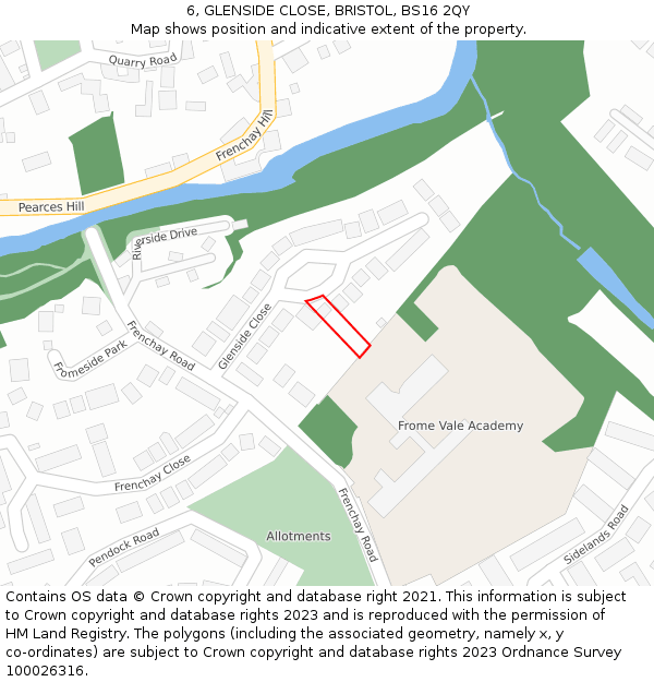 6, GLENSIDE CLOSE, BRISTOL, BS16 2QY: Location map and indicative extent of plot