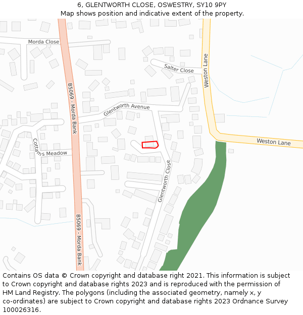 6, GLENTWORTH CLOSE, OSWESTRY, SY10 9PY: Location map and indicative extent of plot