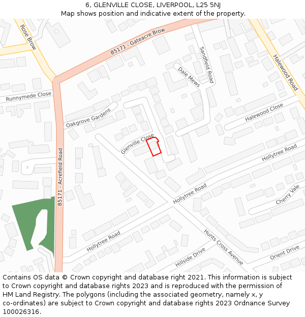 6, GLENVILLE CLOSE, LIVERPOOL, L25 5NJ: Location map and indicative extent of plot