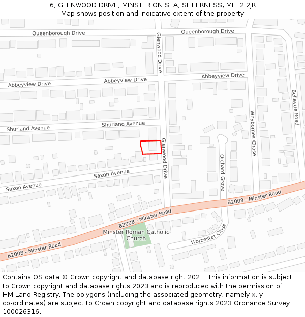6, GLENWOOD DRIVE, MINSTER ON SEA, SHEERNESS, ME12 2JR: Location map and indicative extent of plot