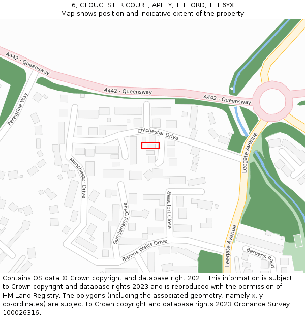 6, GLOUCESTER COURT, APLEY, TELFORD, TF1 6YX: Location map and indicative extent of plot