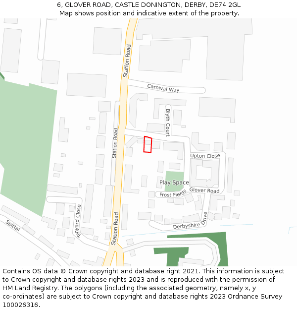 6, GLOVER ROAD, CASTLE DONINGTON, DERBY, DE74 2GL: Location map and indicative extent of plot