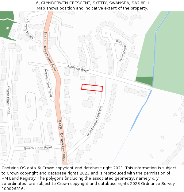 6, GLYNDERWEN CRESCENT, SKETTY, SWANSEA, SA2 8EH: Location map and indicative extent of plot