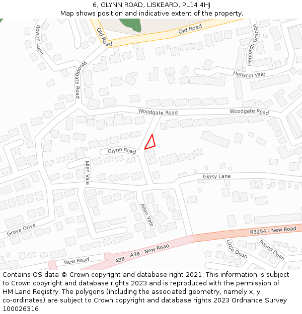 6, GLYNN ROAD, LISKEARD, PL14 4HJ: Location map and indicative extent of plot