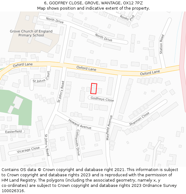 6, GODFREY CLOSE, GROVE, WANTAGE, OX12 7PZ: Location map and indicative extent of plot