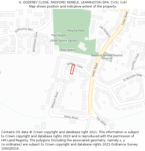 6, GODFREY CLOSE, RADFORD SEMELE, LEAMINGTON SPA, CV31 1UH: Location map and indicative extent of plot