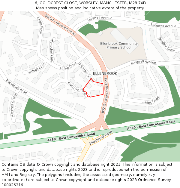 6, GOLDCREST CLOSE, WORSLEY, MANCHESTER, M28 7XB: Location map and indicative extent of plot