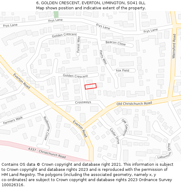 6, GOLDEN CRESCENT, EVERTON, LYMINGTON, SO41 0LL: Location map and indicative extent of plot