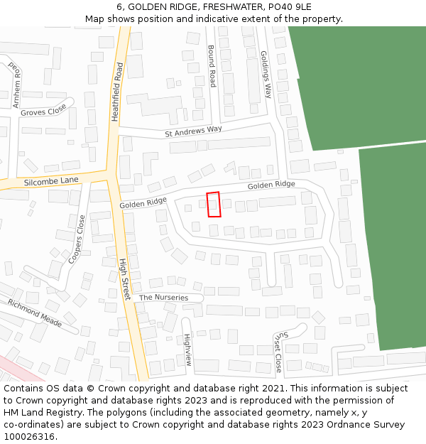 6, GOLDEN RIDGE, FRESHWATER, PO40 9LE: Location map and indicative extent of plot