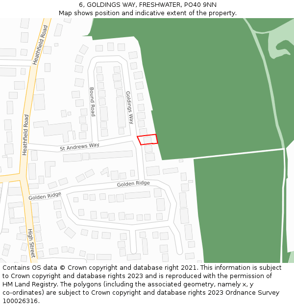 6, GOLDINGS WAY, FRESHWATER, PO40 9NN: Location map and indicative extent of plot