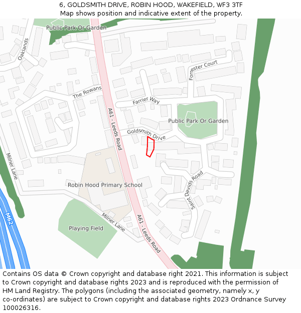 6, GOLDSMITH DRIVE, ROBIN HOOD, WAKEFIELD, WF3 3TF: Location map and indicative extent of plot