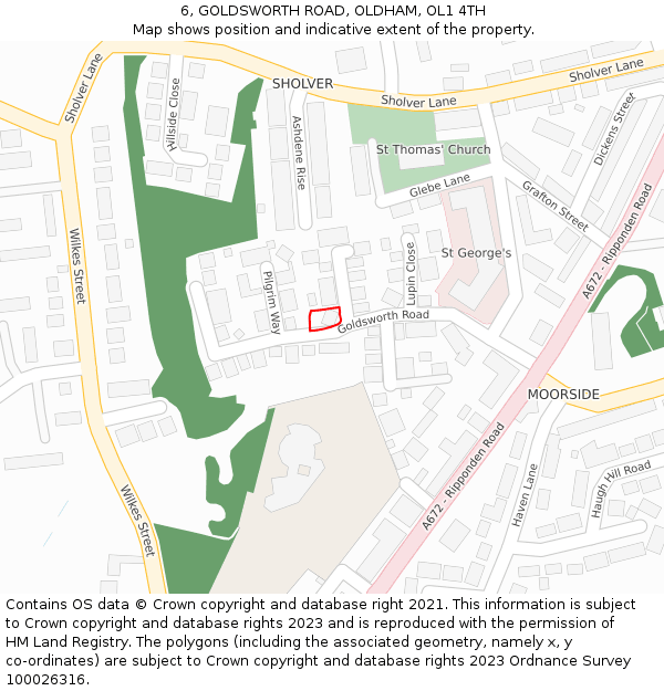 6, GOLDSWORTH ROAD, OLDHAM, OL1 4TH: Location map and indicative extent of plot