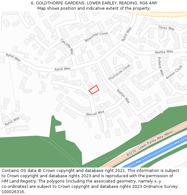 6, GOLDTHORPE GARDENS, LOWER EARLEY, READING, RG6 4AR: Location map and indicative extent of plot