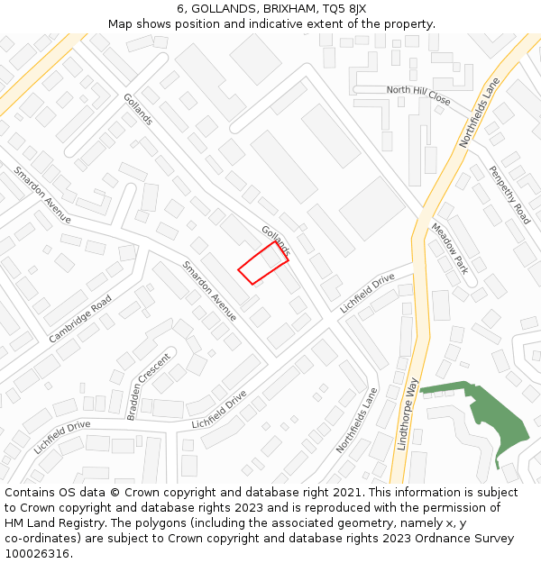 6, GOLLANDS, BRIXHAM, TQ5 8JX: Location map and indicative extent of plot