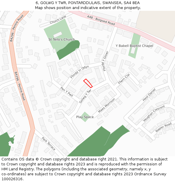 6, GOLWG Y TWR, PONTARDDULAIS, SWANSEA, SA4 8EA: Location map and indicative extent of plot