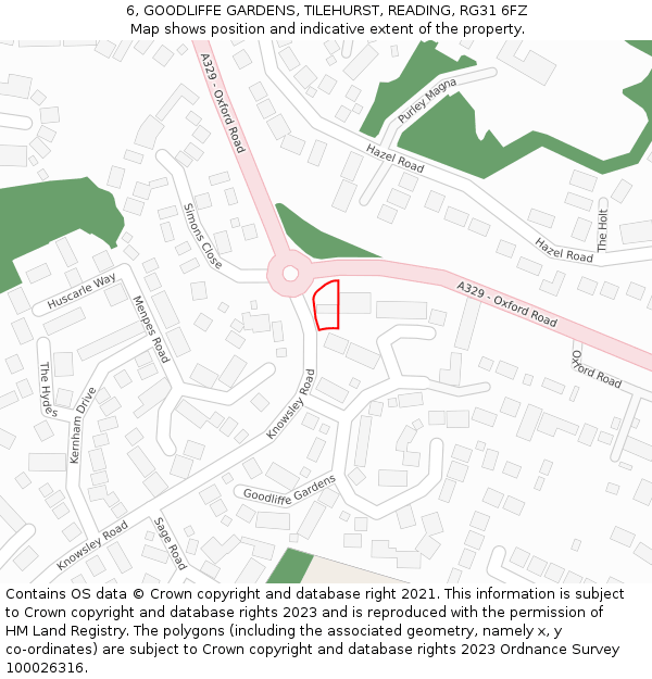 6, GOODLIFFE GARDENS, TILEHURST, READING, RG31 6FZ: Location map and indicative extent of plot