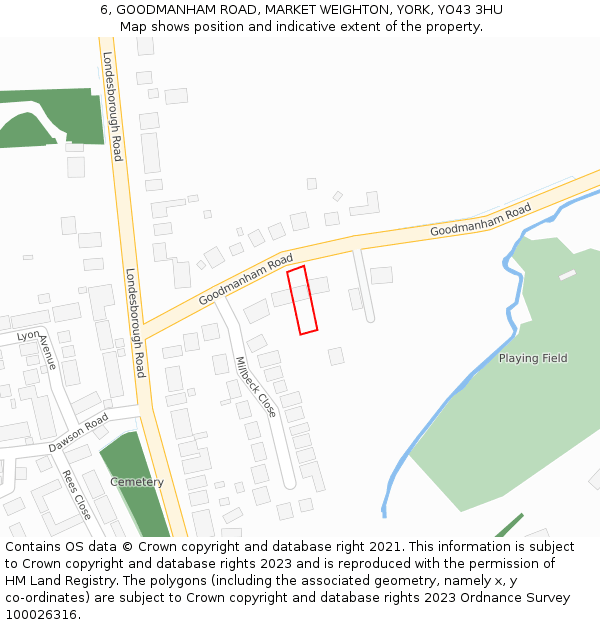 6, GOODMANHAM ROAD, MARKET WEIGHTON, YORK, YO43 3HU: Location map and indicative extent of plot