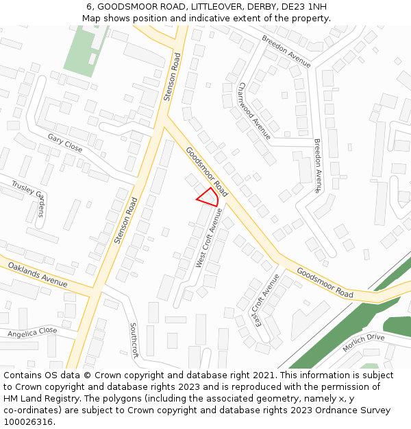 6, GOODSMOOR ROAD, LITTLEOVER, DERBY, DE23 1NH: Location map and indicative extent of plot
