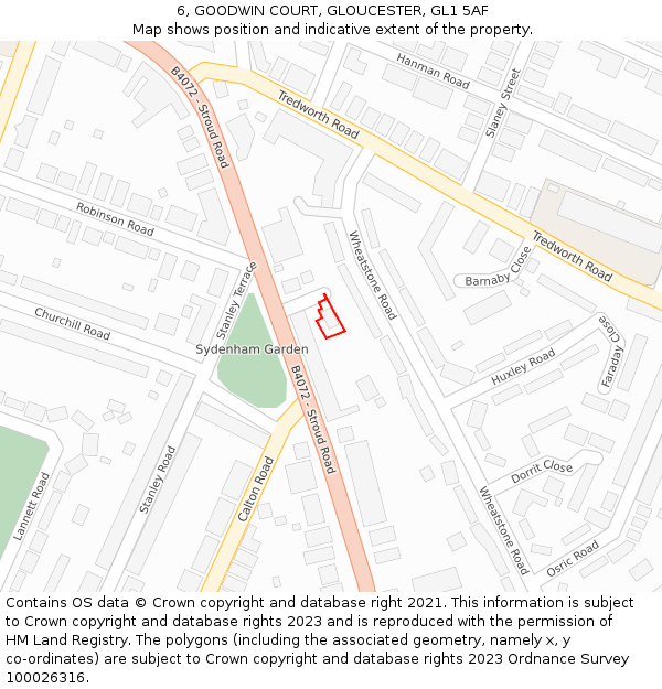 6, GOODWIN COURT, GLOUCESTER, GL1 5AF: Location map and indicative extent of plot