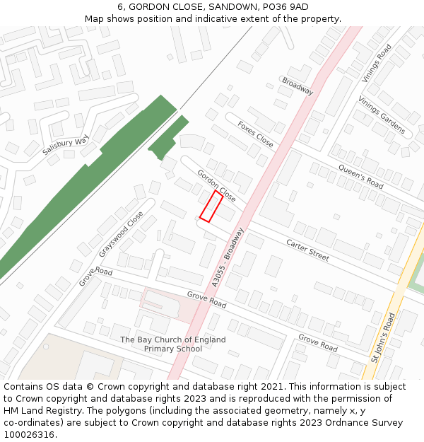 6, GORDON CLOSE, SANDOWN, PO36 9AD: Location map and indicative extent of plot