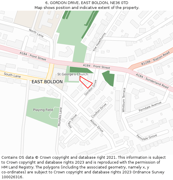 6, GORDON DRIVE, EAST BOLDON, NE36 0TD: Location map and indicative extent of plot