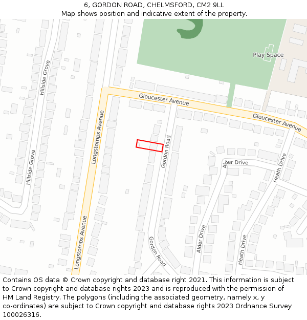 6, GORDON ROAD, CHELMSFORD, CM2 9LL: Location map and indicative extent of plot