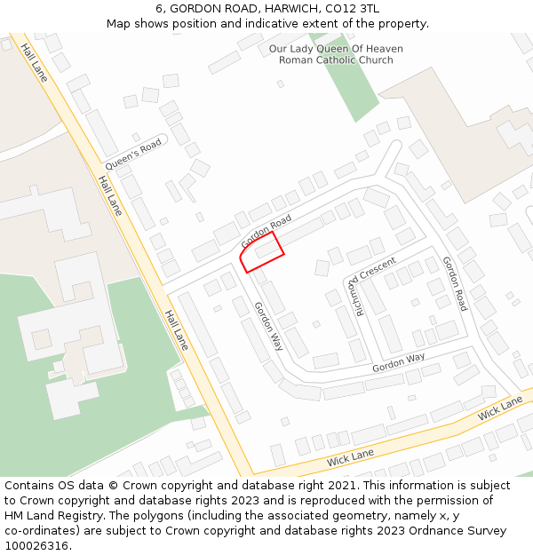 6, GORDON ROAD, HARWICH, CO12 3TL: Location map and indicative extent of plot