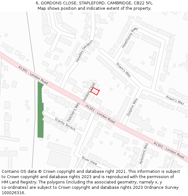 6, GORDONS CLOSE, STAPLEFORD, CAMBRIDGE, CB22 5FL: Location map and indicative extent of plot