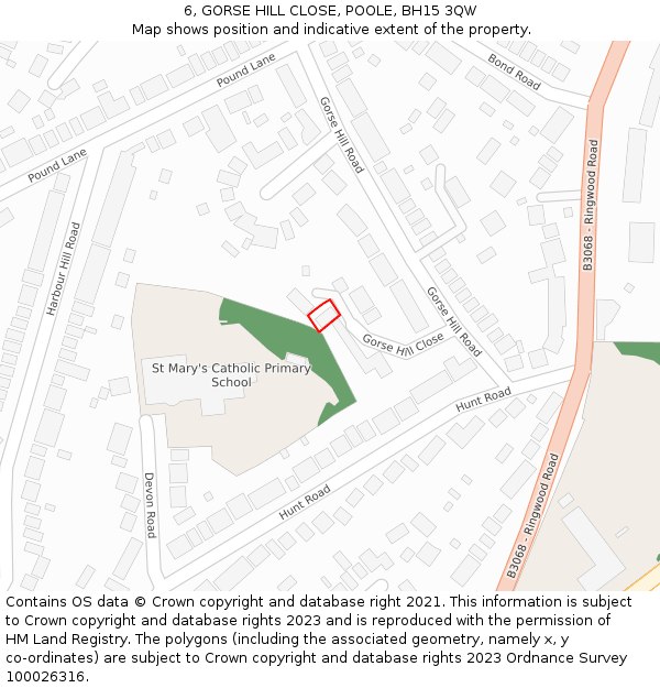 6, GORSE HILL CLOSE, POOLE, BH15 3QW: Location map and indicative extent of plot