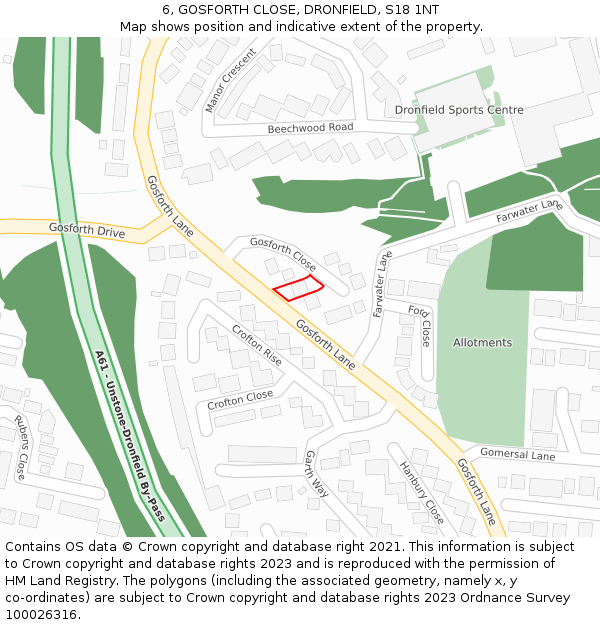 6, GOSFORTH CLOSE, DRONFIELD, S18 1NT: Location map and indicative extent of plot