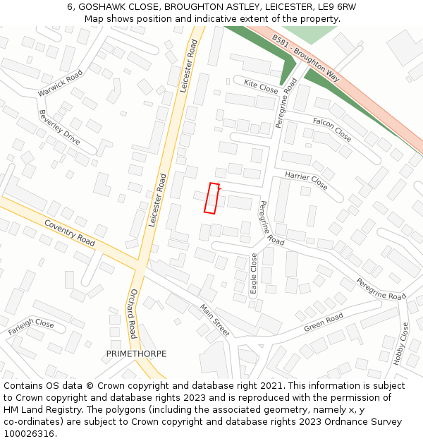 6, GOSHAWK CLOSE, BROUGHTON ASTLEY, LEICESTER, LE9 6RW: Location map and indicative extent of plot