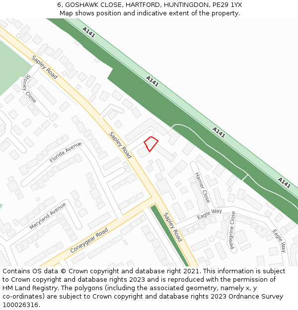 6, GOSHAWK CLOSE, HARTFORD, HUNTINGDON, PE29 1YX: Location map and indicative extent of plot