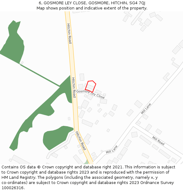 6, GOSMORE LEY CLOSE, GOSMORE, HITCHIN, SG4 7QJ: Location map and indicative extent of plot