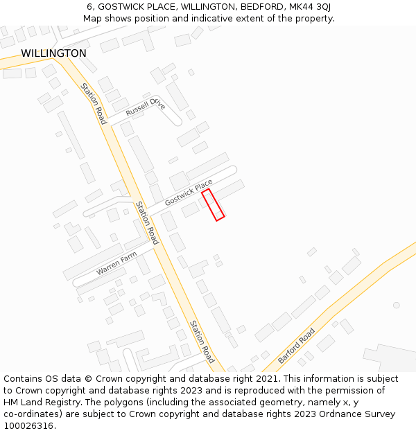 6, GOSTWICK PLACE, WILLINGTON, BEDFORD, MK44 3QJ: Location map and indicative extent of plot