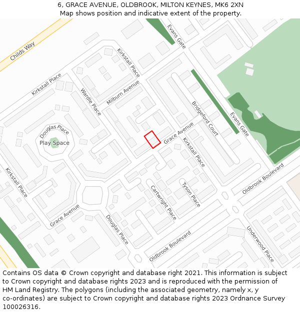 6, GRACE AVENUE, OLDBROOK, MILTON KEYNES, MK6 2XN: Location map and indicative extent of plot