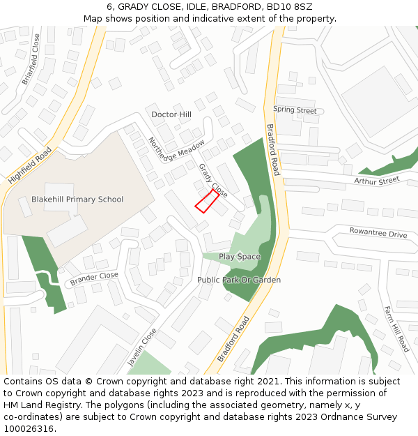6, GRADY CLOSE, IDLE, BRADFORD, BD10 8SZ: Location map and indicative extent of plot