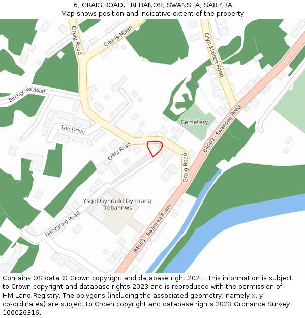 6, GRAIG ROAD, TREBANOS, SWANSEA, SA8 4BA: Location map and indicative extent of plot