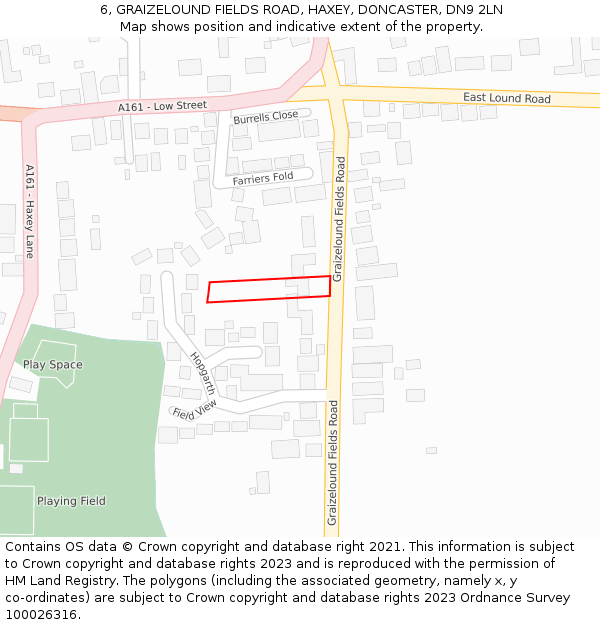 6, GRAIZELOUND FIELDS ROAD, HAXEY, DONCASTER, DN9 2LN: Location map and indicative extent of plot
