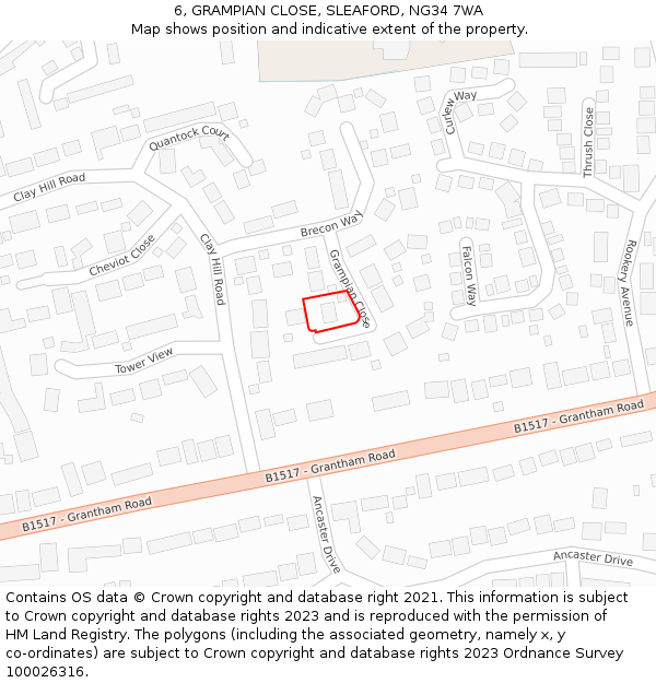 6, GRAMPIAN CLOSE, SLEAFORD, NG34 7WA: Location map and indicative extent of plot