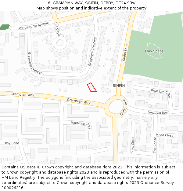 6, GRAMPIAN WAY, SINFIN, DERBY, DE24 9RW: Location map and indicative extent of plot