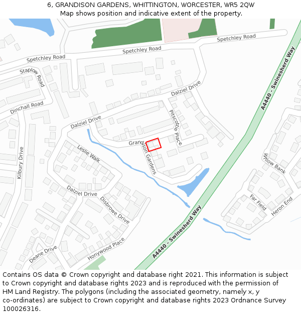 6, GRANDISON GARDENS, WHITTINGTON, WORCESTER, WR5 2QW: Location map and indicative extent of plot