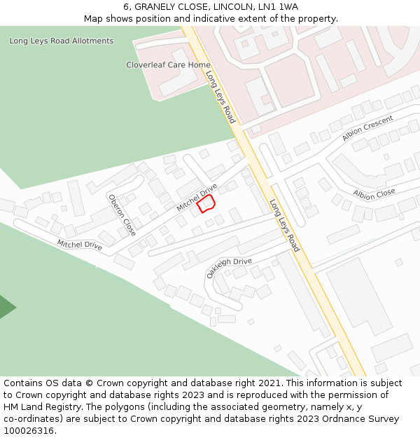 6, GRANELY CLOSE, LINCOLN, LN1 1WA: Location map and indicative extent of plot