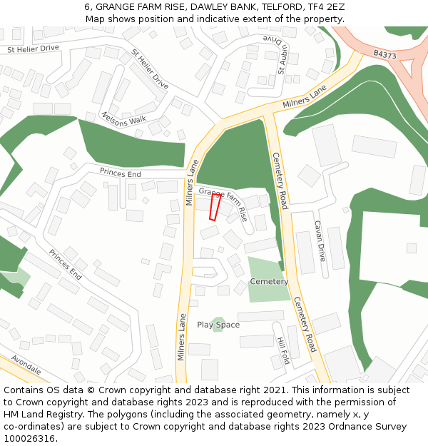 6, GRANGE FARM RISE, DAWLEY BANK, TELFORD, TF4 2EZ: Location map and indicative extent of plot