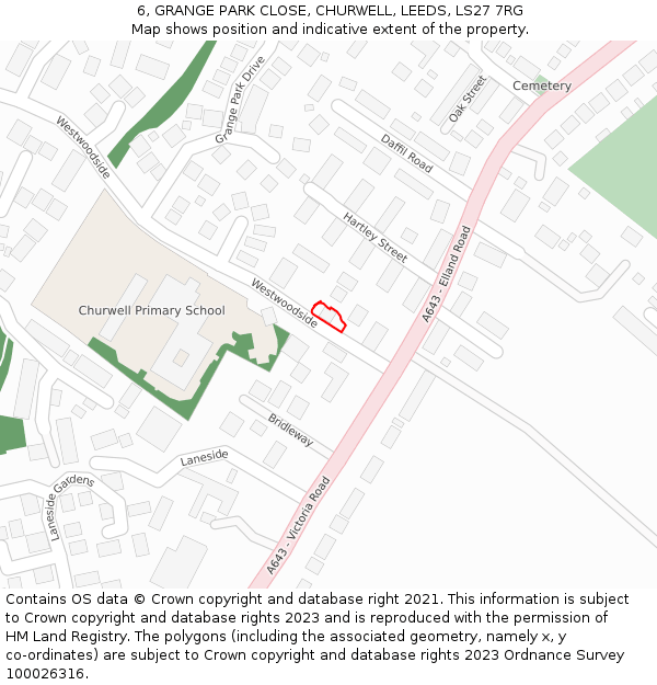 6, GRANGE PARK CLOSE, CHURWELL, LEEDS, LS27 7RG: Location map and indicative extent of plot